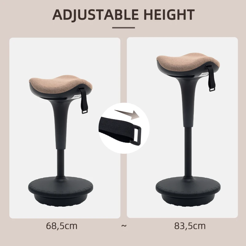 HOMCOM Swivel Standing Desk Chair, Adjustable Active Ergonomic Standing Stool, Backless Wobble Stool Chair, Brown