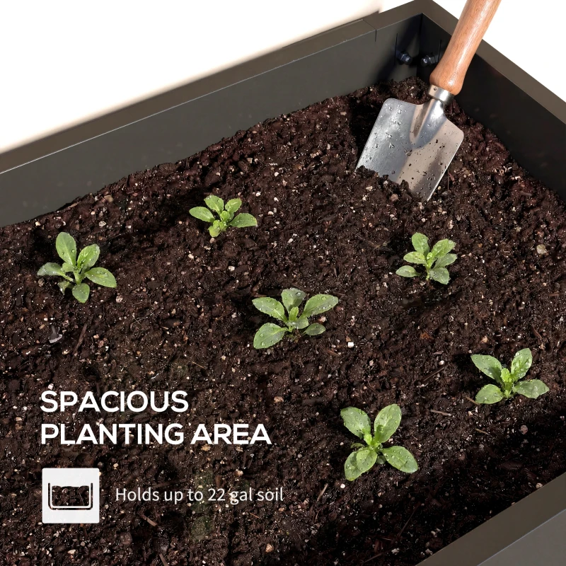 Outsunny Raised Planter with Reinforced Corners, Metal Raised Garden Bed on Legs with Drainage Hole, Black