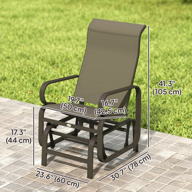Outsunny Patio Glider, Outdoor Glider Chair with Breathable Mesh Fabric for Patio, Yard, Porch, Brown
