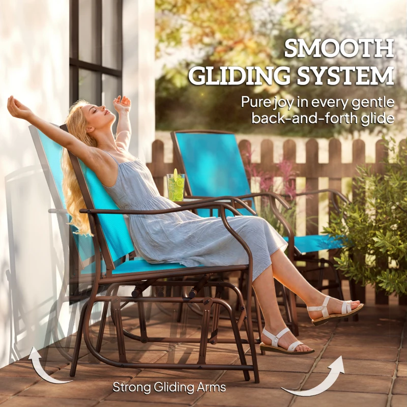 Outsunny Outdoor Glider Chair with Table, 2-Seat Patio Glider Loveseat with Breathable Mesh Fabric, Blue