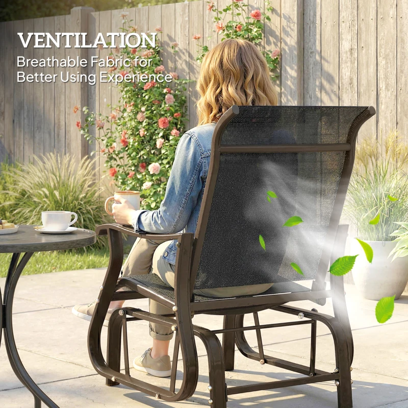 Outsunny Outdoor Glider Chair, Patio Glider with Steel Frame and Mesh Fabric, Outdoor Chair for Backyard, Garden, Porch, Black