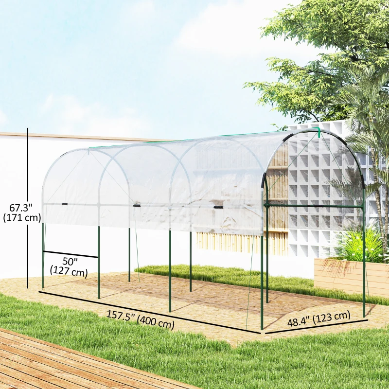Outsunny Tunnel Tomato Greenhouse with 4 Hoops and Top Tap, Pointed Bottom and Guy Ropes, 157.5" x 47.2" x 66.9", Clear