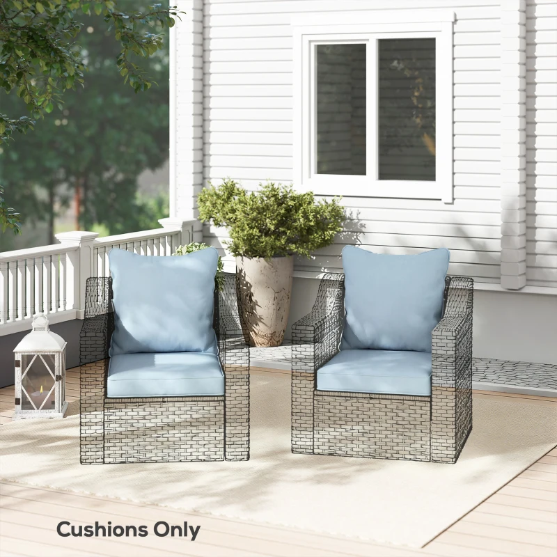 Outsunny Seat Cushion Back Pillows Replacement Set of 2, Patio Chair Cushions Set for Indoor Outdoor, Light Blue