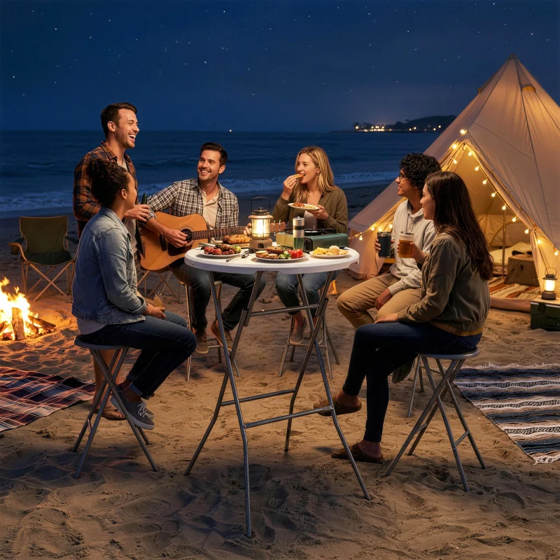 Outsunny 2.6ft Plastic Folding Picnic Table, Camping Table with Anti-Slip Foot Pads, White