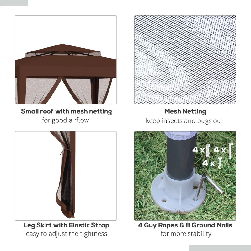 Outsunny 10' x 10' Outdoor Canopy Tent Party Tent with Mesh Netting and Double Tier Roof for Backyard, Garden, Patio, Brown