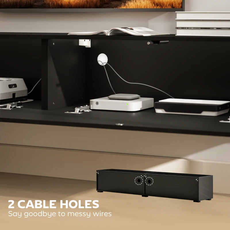 HOMCOM Floating TV Stand for TVs up to 75 Inch, 70.9" TV Cabinet, Entertainment Center with 2 Flip Doors, High Gloss Black