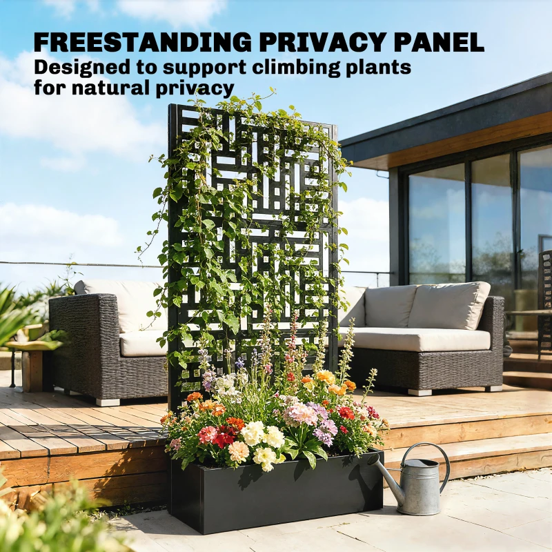 Outsunny Galvanised Raised Garden Bed with Trellis, 71" Tall Metal Planter Box with Privacy Screen and Drainage Holes