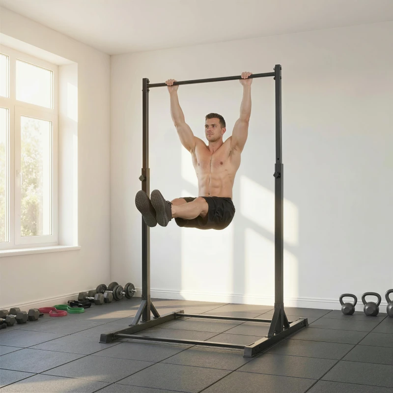 Soozier Portable Pull Up Station, Height Adjustable Pull Up Bar with 8 Levels for Home Gym Strength Training, 440LBS Capacity