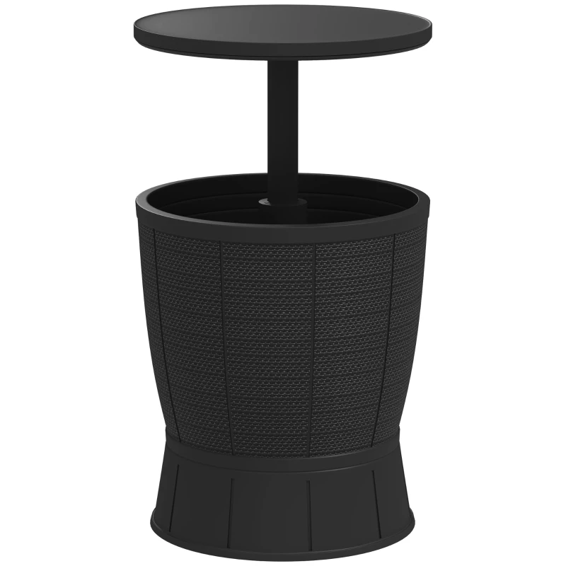 Outsunny 11 Gallon Patio Cooler Side Table, Outdoor Cooler Bar Table with Height Adjustable Top, Drainage Plug, Black