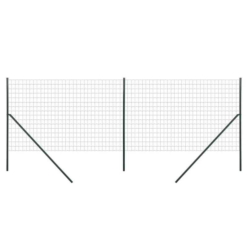 Outsunny Garden Fence Barrier, Welded Fence Roll, Includes Posts & Support Braces, Green Plastic-Coated Steel