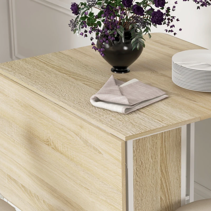 HOMCOM Folding Dining Table, Extendable Kitchen Table for Small Spaces with Storage Shelf and 6 Wheels, Natural Wood