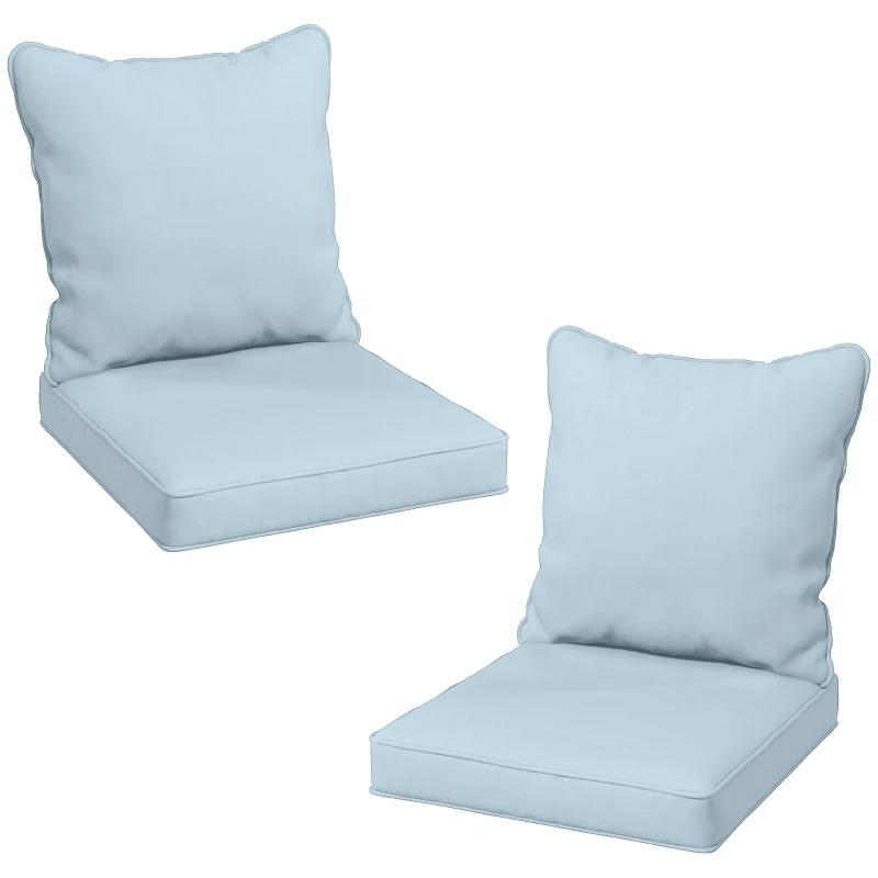Outsunny Seat Cushion Back Pillows Replacement Set of 2, Patio Chair Cushions Set for Indoor Outdoor, Light Blue
