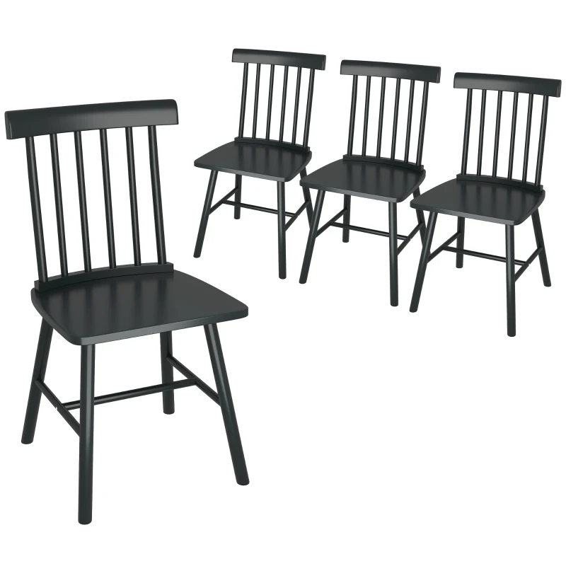 HOMCOM Dining Chairs Set of 4, Farmhouse Wood Kitchen Chairs with Rubber Wood Frame, Spindle Back for Dining Room, Black