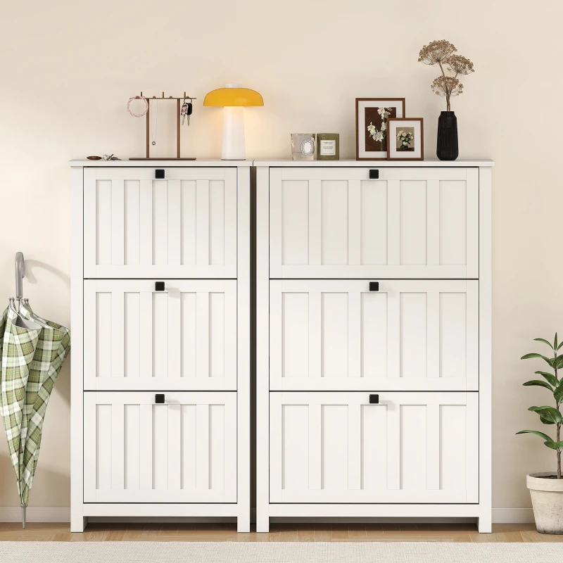 HOMCOM Slim Shoe Cabinet with 3 Flip Drawers, Shoe Storage Cabinet with Adjustable Shelves for Entryway, Holds 18 Pairs, White