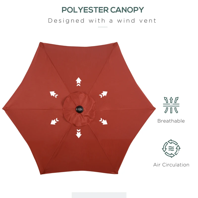 Outsunny 6.6FT Patio Umbrella, Outdoor Parasol with 6 Solid Ribs, Wine Red