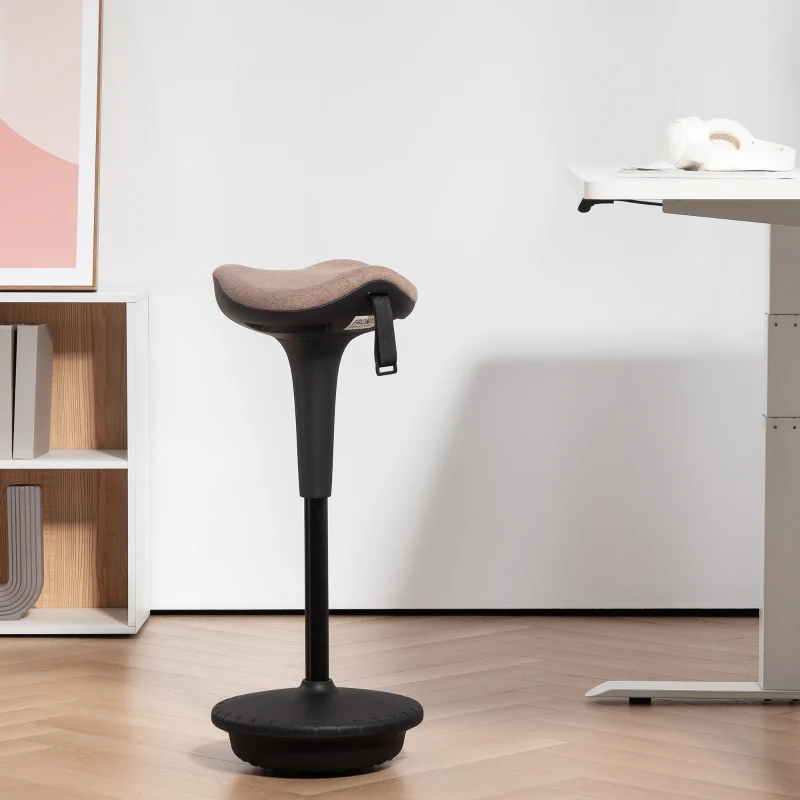 HOMCOM Swivel Standing Desk Chair, Adjustable Active Ergonomic Standing Stool, Backless Wobble Stool Chair, Brown