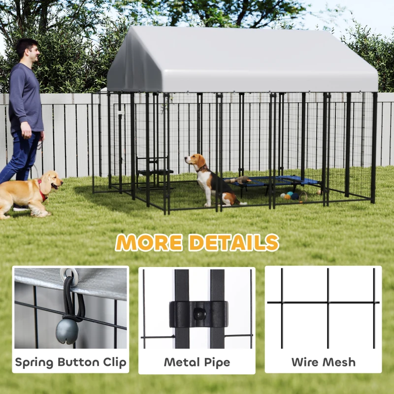 PawHut Outdoor Dog Kennel with Roof, 8' x 8' x 6' Heavy Duty Welded Wire Dog Playpen Enclosure with Escape-proof Lock