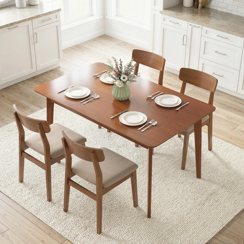 HOMCOM 47.2" Rectangle Dining Table for 4, Mid-Century Modern Kitchen Table with Rubber Wood Legs for Dining Room, Walnut