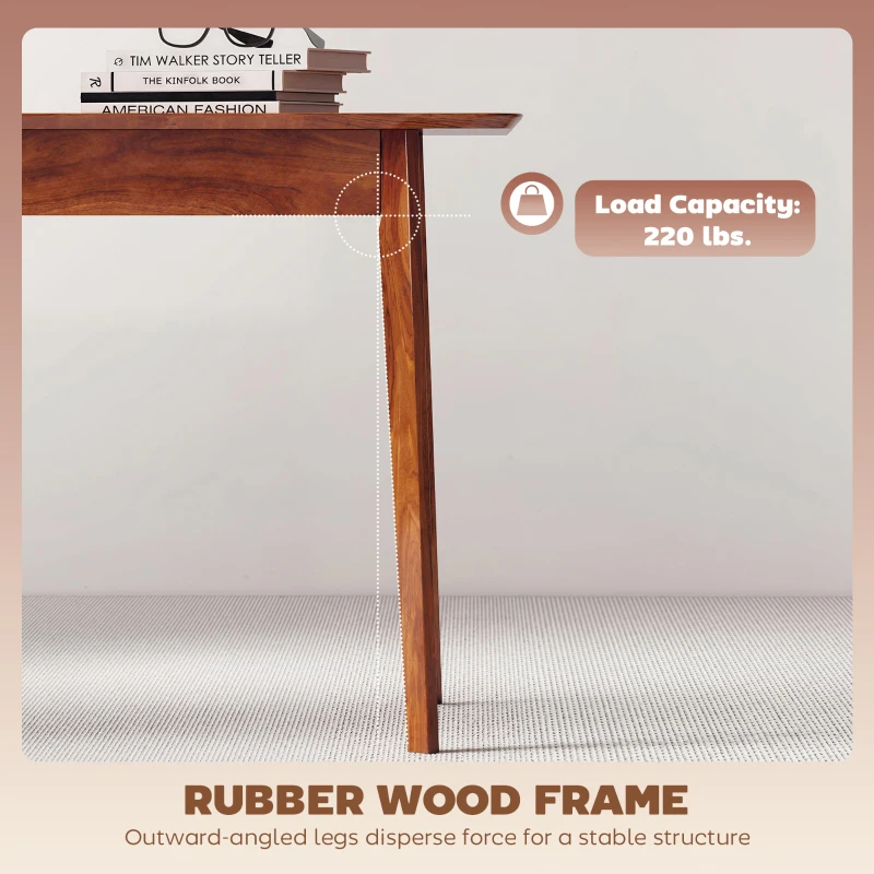 HOMCOM 47.2" Rectangle Dining Table for 4, Mid-Century Modern Kitchen Table with Rubber Wood Legs for Dining Room, Walnut