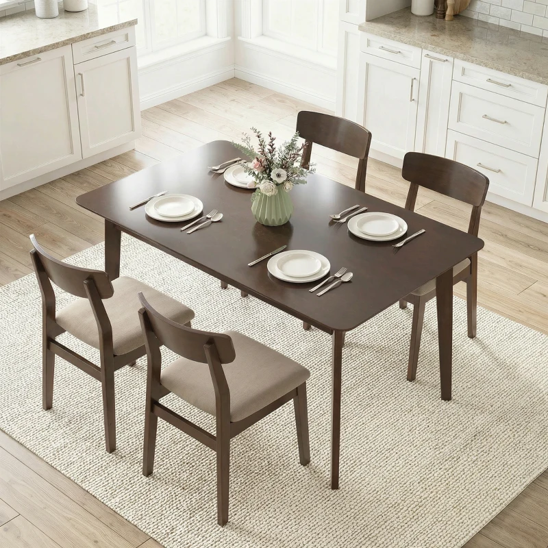 HOMCOM 47.2" Rectangle Dining Table for 4, Mid-Century Modern Kitchen Table with Rubber Wood Frame for Dining Room, Mahogany