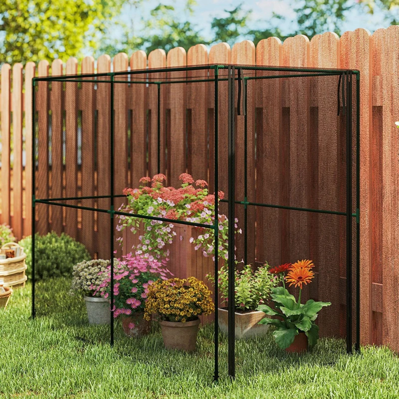 Outsunny Crop Cage, Plant Protection Tent with Zippered Door, Plant Protector from Animals for Vegetables Flowers Fruits, Black