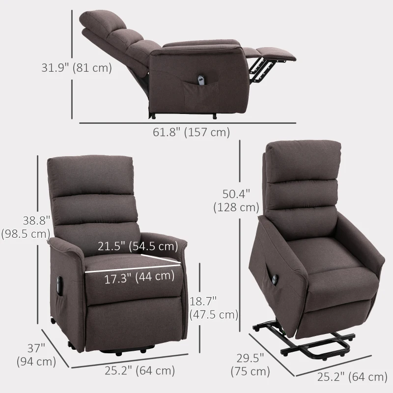 HOMCOM Lift Chair for Elderly, Power Chair Recliner with Remote Control, Side Pockets for Living Room, Brown