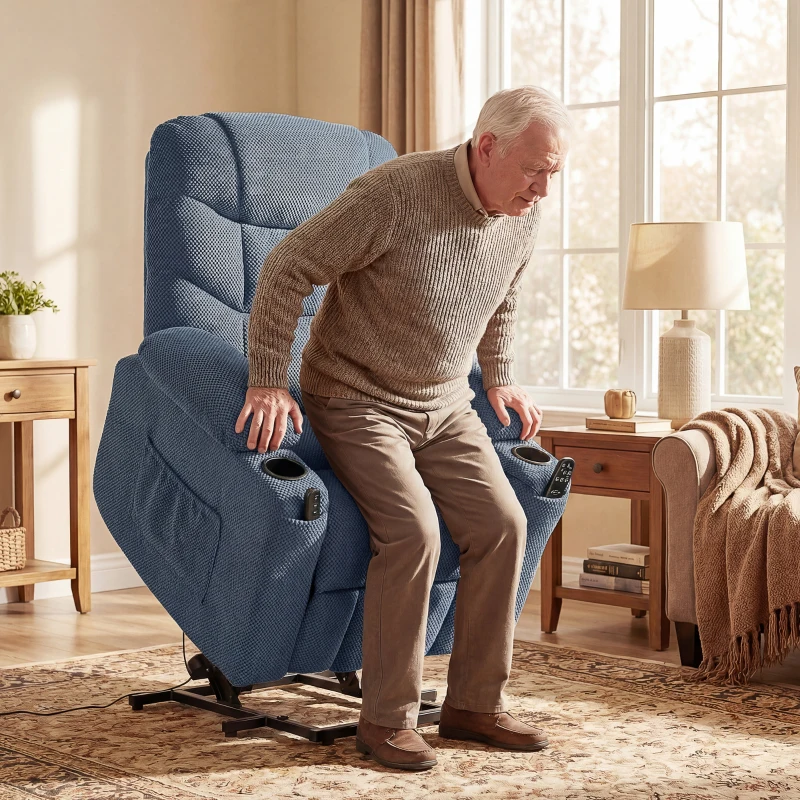 HOMCOM Power Recliner Chair with Massage, Electric Lift Chair for Elderly with Side Pockets, Cup Holders, Remote, Blue