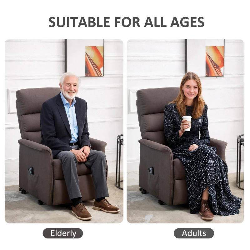HOMCOM Lift Chair for Elderly, Power Chair Recliner with Remote Control, Side Pockets for Living Room, Brown