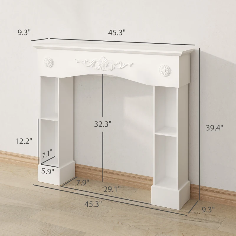 HOMCOM Baroque Fireplace Mantel, Freestanding Fireplace Surround with Leg for Electric Fireplaces, 45.3" W x 39.4" H, White
