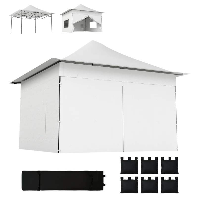 Outsunny 12 x 12 ft Pop Up Canopy Tent with Peak Top, UPF50+ 420D Outdoor Instant Canopy Shelter with Side Pockets, Silver