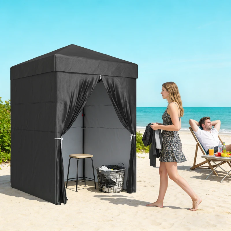 Outsunny 5 x 5 ft Compact Pop Up Canopy Tent, UPF 50+ Changing Room, Portable Instant Privacy Canopy with Mesh Window, Black