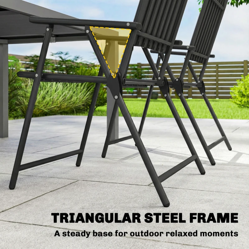 Outsunny Folding Garden Chairs, Garden Dining Chairs with Plastic Slatted Seat Back, Armrests, Steel Frame, Set of 4, Black