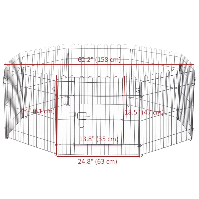 PawHut 24inch 8-Panel Dog Playpen Octagon Pet Exercise Playpen Crate Foldable Dog Cage Pen Puppy Kennel, Black