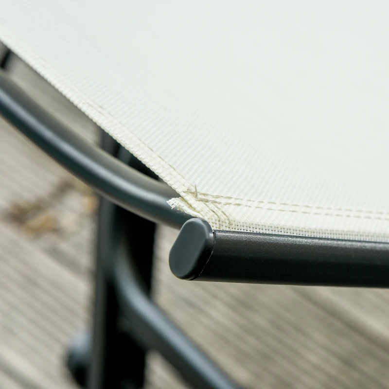 Outsunny Outdoor Lounge Chair, Patio Lounger with 5-Position Reclining Backrest and 2 Wheels for Poolside, Beach, Lawn, Cream White