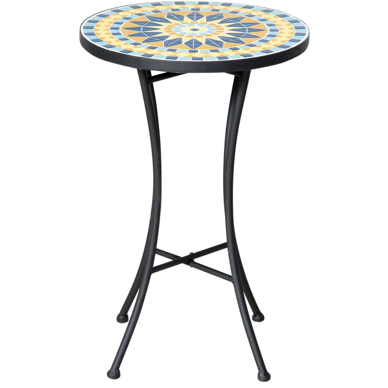 Outsunny Mosaic Patio Table, Round Coffee Table with Metal Frame, Garden Furniture for Outdoor, Poolside, Yellow