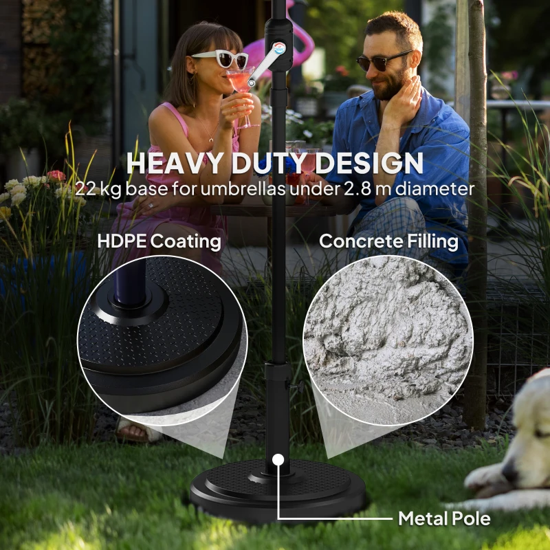 Outsunny 48 lbs Patio Umbrella Base Round HDPE Umbrella Base For 1.5" or 1.9" Outdoor Umbrella Poles Φ18.9" x 15.2" H Black
