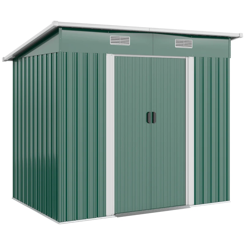 Outsunny 7'x 4' Metal Patio Storage Shed Garden Lockable Shed Tool Utility Storage Unit, Green