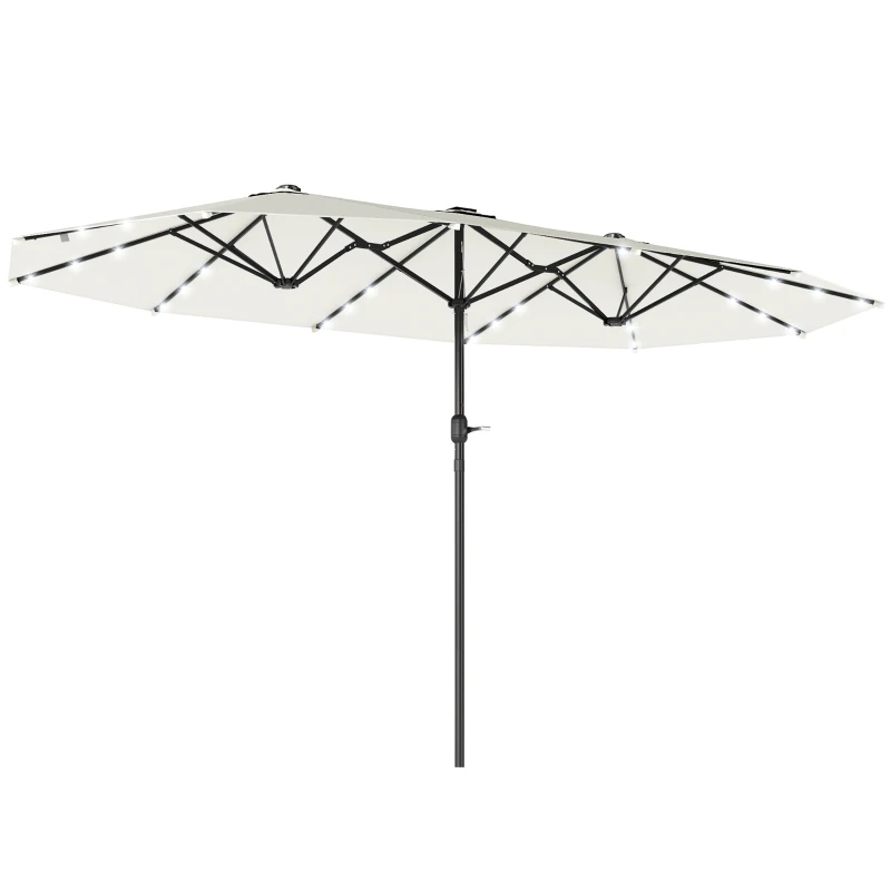 Outsunny 173" Double-Sided Sun Umbrella Garden Parasol Patio Sun Shade Outdoor with LED Solar Light, Cream White