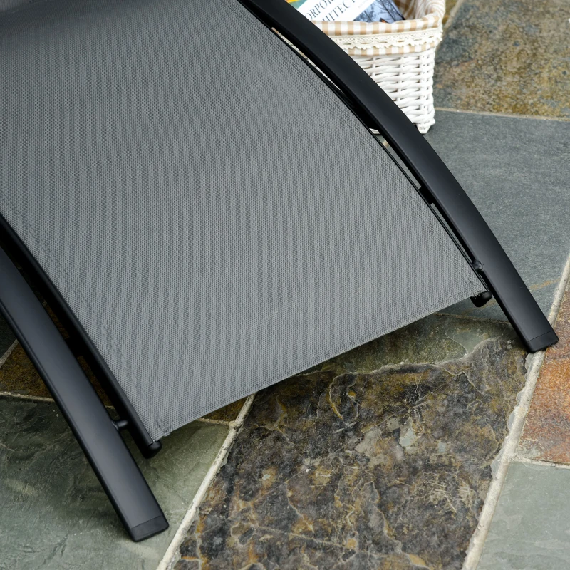 Outsunny Patio Lounge Chair, Aluminum Reclining Outdoor Tanning Chair with 5-Level Adjustable Backrest, Head Pillow and Breathable Mesh Fabric, for Pool, Deck, Garden, Grey