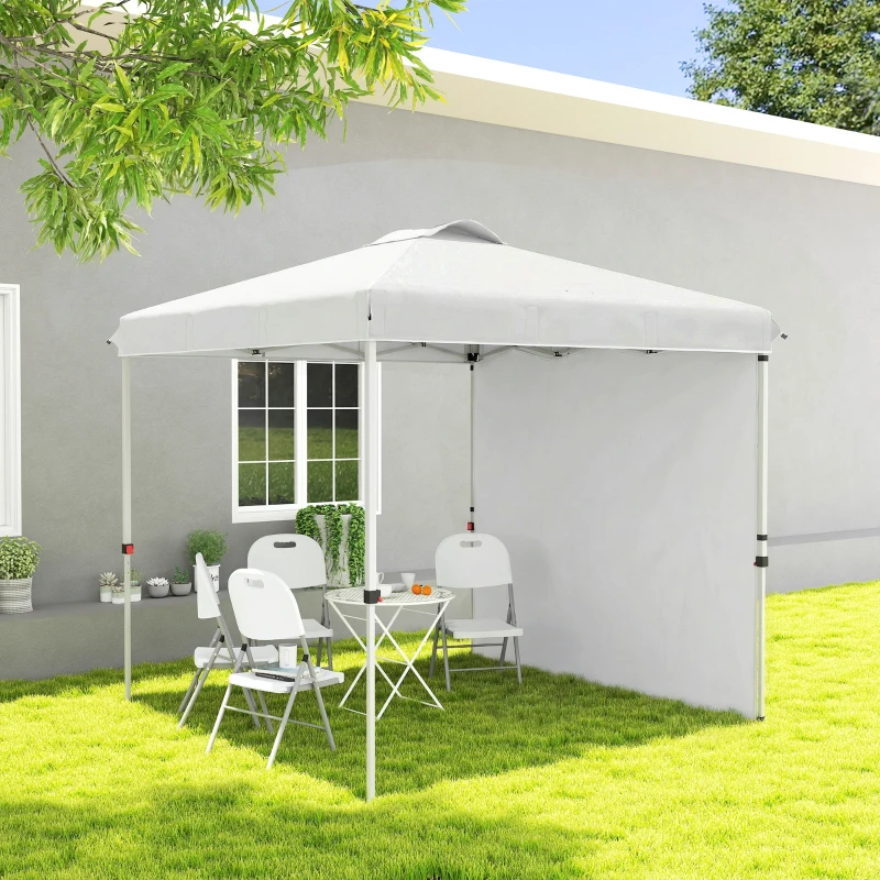 Outsunny 8 x 8 ft Pop Up Canopy with 1 Sidewall, Carry Bag and 4 Sand Bags, Height Adjustable Instant Sun Shelter, White