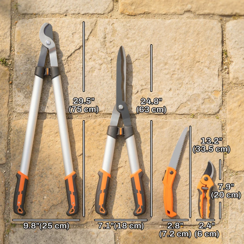 Outsunny 4 Pcs Pruning Shears Set with Hedge Shears, Loppers, Garden Secateurs and Folding Hand Saw with Aluminum Handle