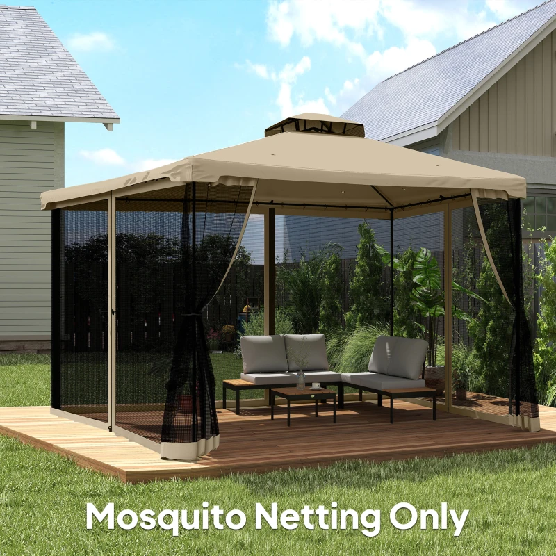 Outsunny Replacement Mosquito Netting for Gazebo 12' x 12' Black Screen Walls for Canopy with Zippers, Khaki