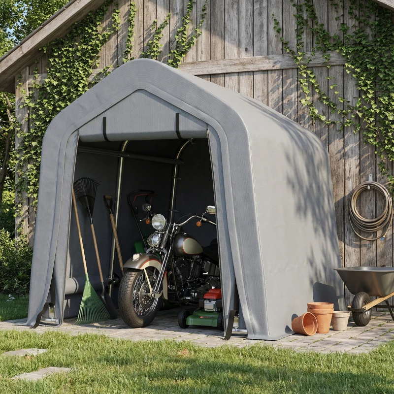 Outsunny 8' x 6' Carport with Sidewalls and Roll-up Door, Outdoor Storage Shelter for Motorcycle and Car, Dark Grey