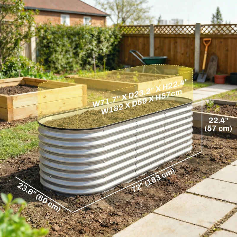 Outsunny 2Pcs Galvanized Raised Garden Bed, 6 x 2 x 2 ft Modular Metal Garden Beds with Rubber Strip Edging, Silver