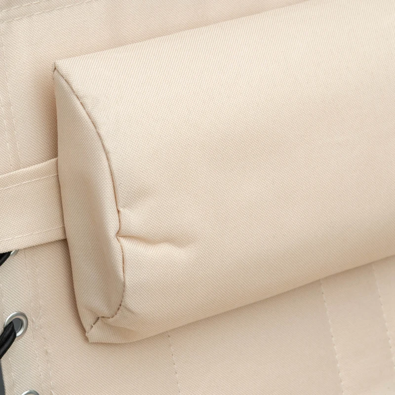 Outsunny Outdoor Lounge Chair, Folding Chaise Lounge, Patio Padded Tanning Chair with 5-position Adjustable Backrest, Pillow and Pocket for Deck, Beach, Lawn and Sunbathing, Beige