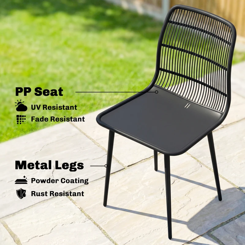 Outsunny Outdoor Dining Chairs Set of 4, Patio Chairs with Slotted Backrest, Black