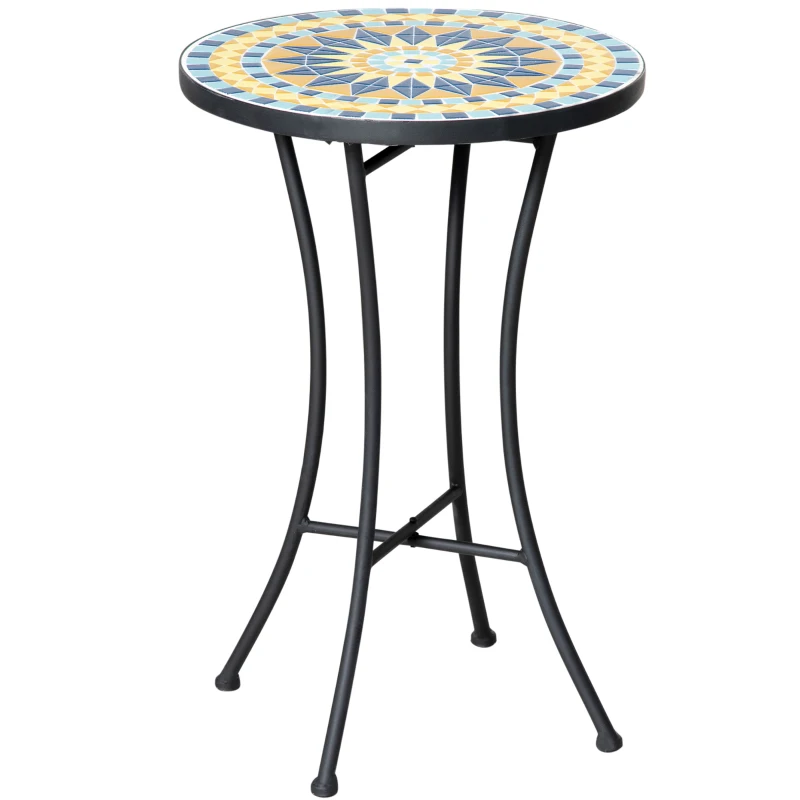 Outsunny Mosaic Patio Table, Round Coffee Table with Metal Frame, Garden Furniture for Outdoor, Poolside, Yellow