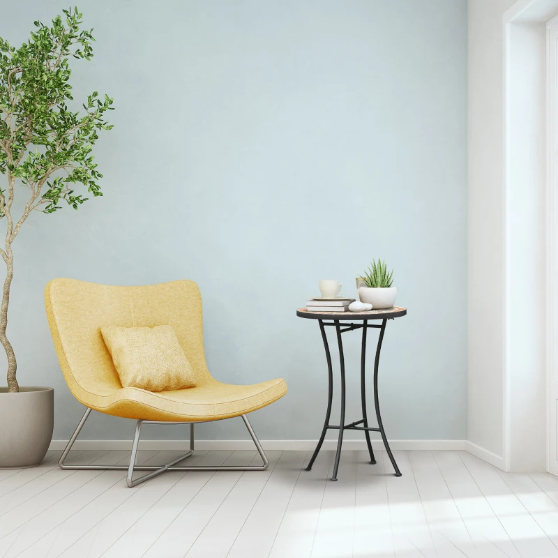 Outsunny Mosaic Patio Table, Round Coffee Table with Metal Frame, Garden Furniture for Outdoor, Poolside, Yellow & Grey