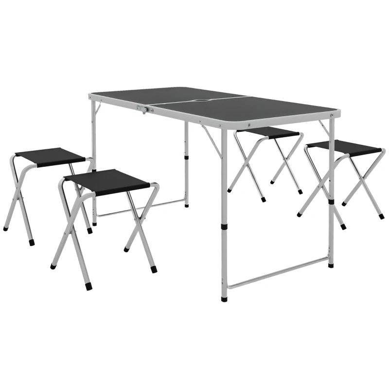 Outsunny Folding Picnic Table Camping Table and Chairs Use for BBQ Picnic Garden Parties 47.2" L x 23.6" W x 21.7" -27.6" H Black