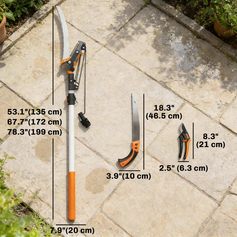 Outsunny 2-In-1 Manual Pole Saw, Hand Pruning Saw, Secateurs with Safety Lock, 6.5ft Aluminium Telescopic Pole Pruner
